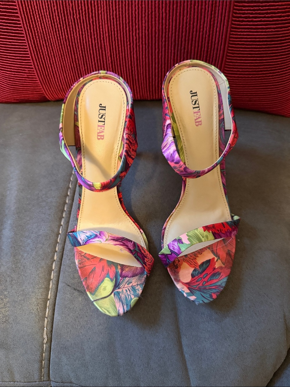 JustFab Multicolor Floral Ankle-Strap Heels - Pink, Red & Purple